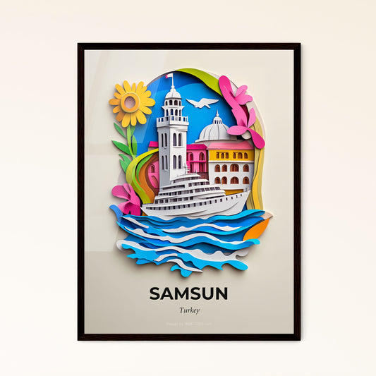 Vivid Samsun, Turkey - a paper cut of a boat and a building