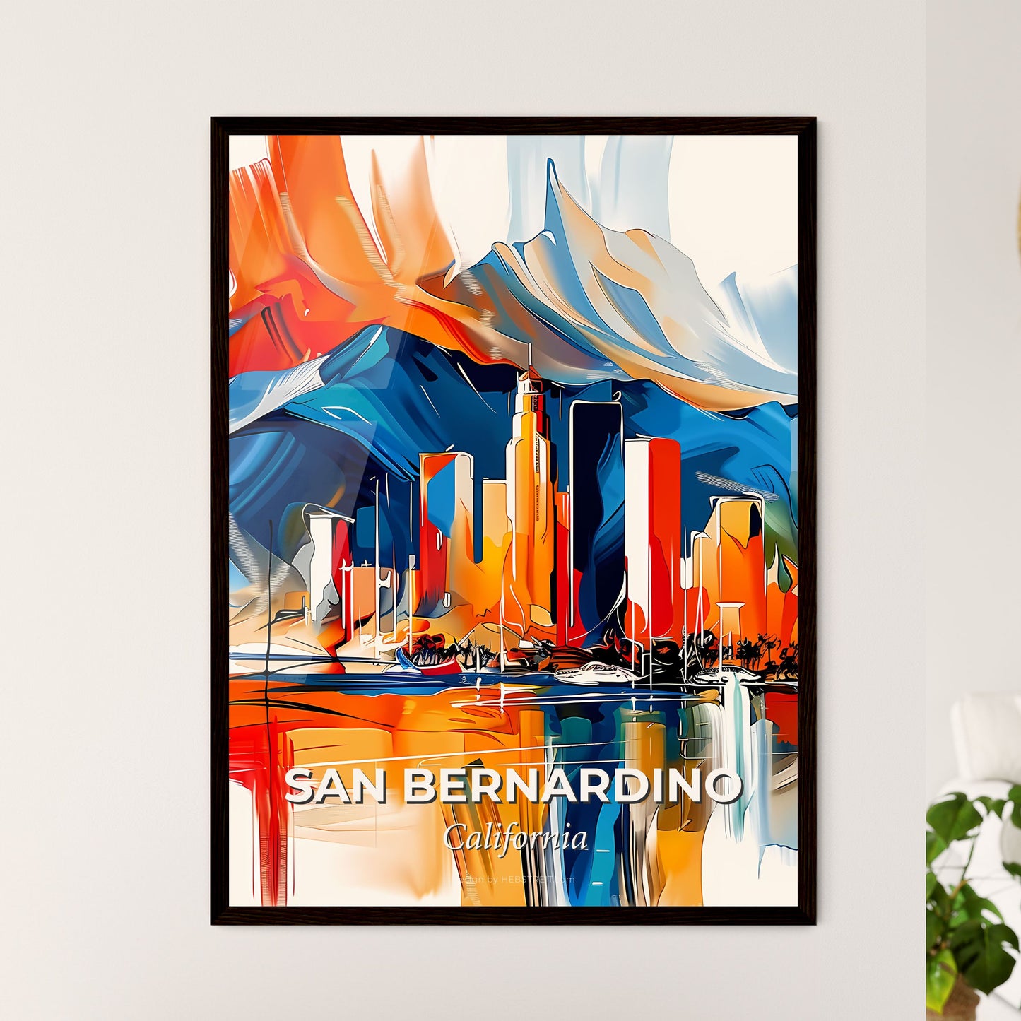 Vibrant San Bernardino, California - A Painting Of A City With Mountains In The Background