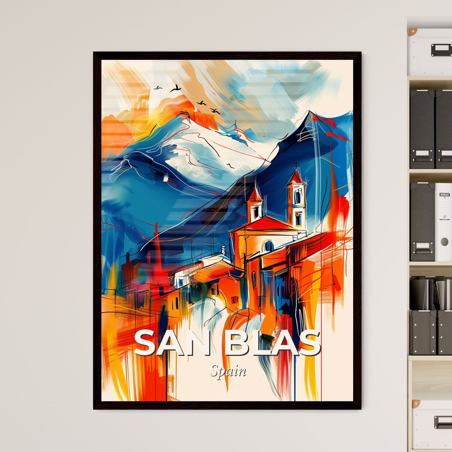 Vibrant San Blas, Spain - A Painting Of A Mountain Town