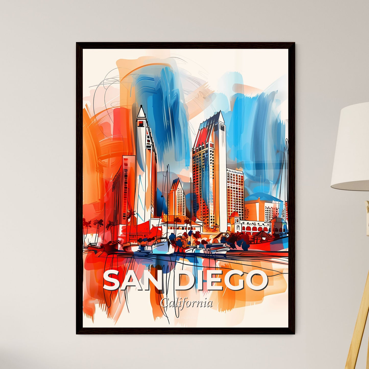 Vibrant San Diego, California - A Colorful Cityscape With Buildings And Boats