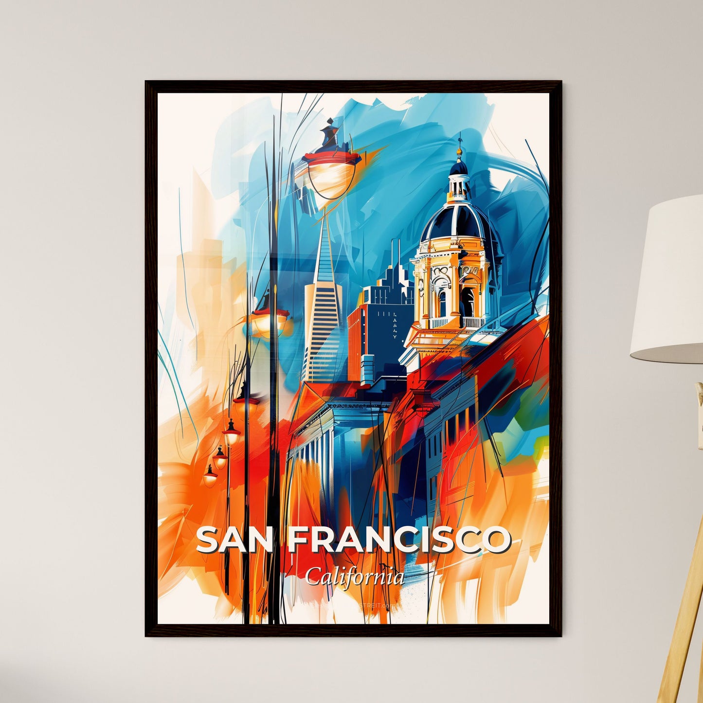 Vibrant San Francisco, California - A Painting Of A Building With A Dome And A Street Light