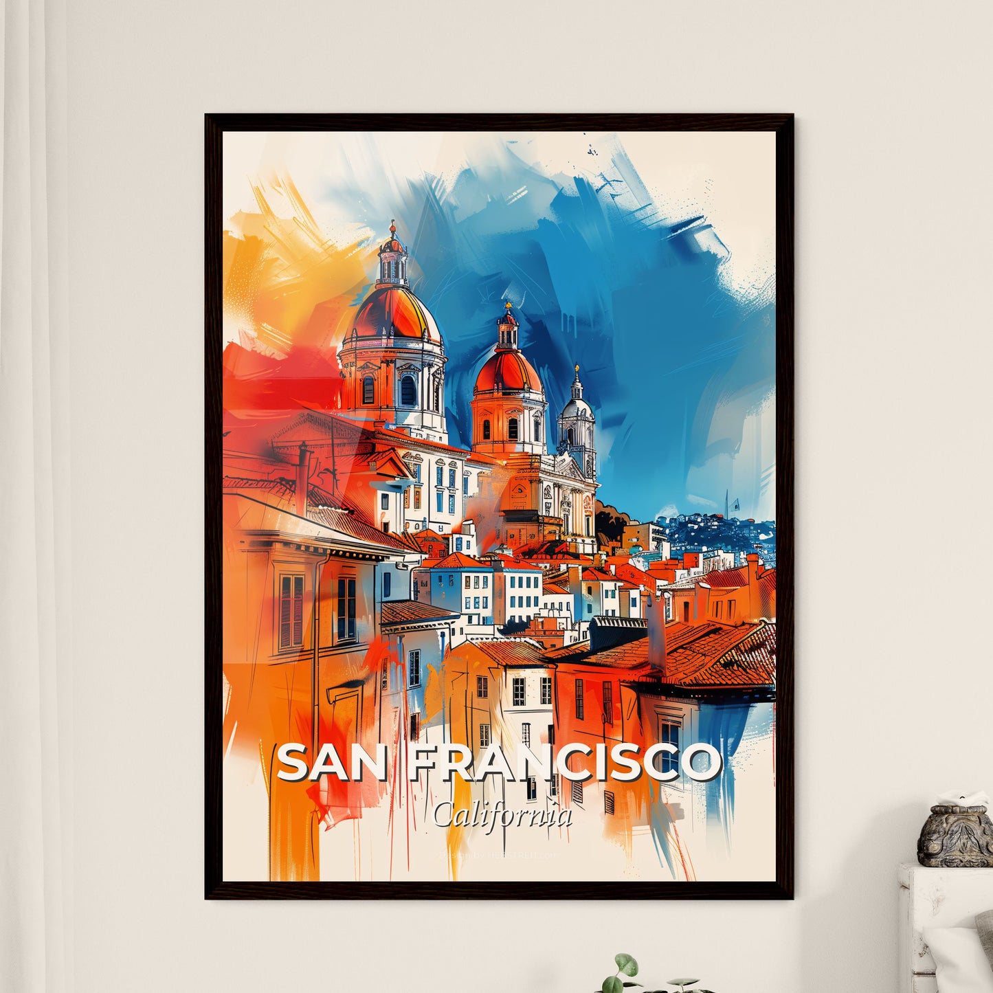 Vibrant San Francisco, California - A Painting Of A City With Buildings And Domes