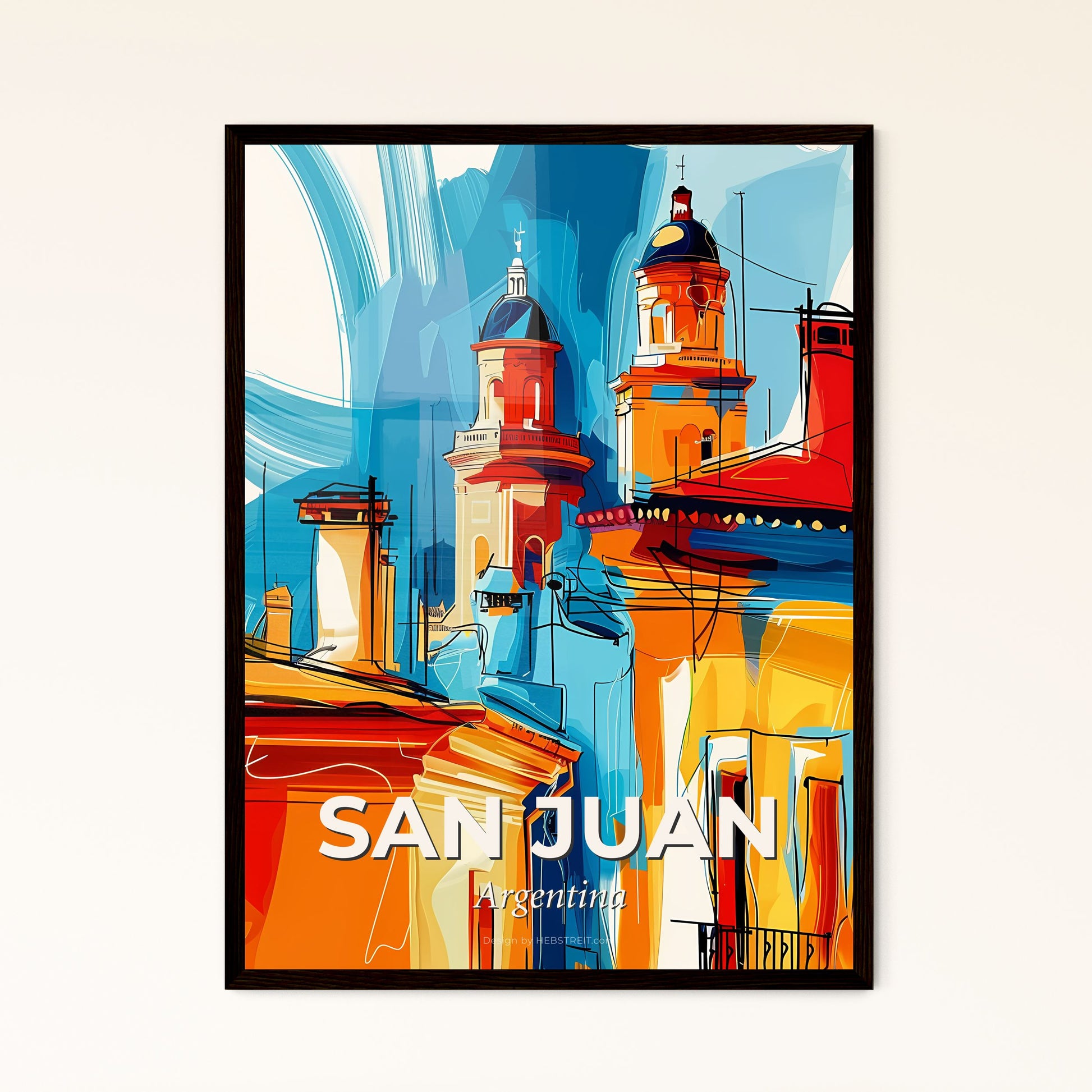 Vibrant San Juan, Argentina - A Painting Of Buildings With Towers And A Balcony