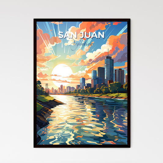 Vibrant Painting of San Juan Argentina City Skyline on a River Default Title