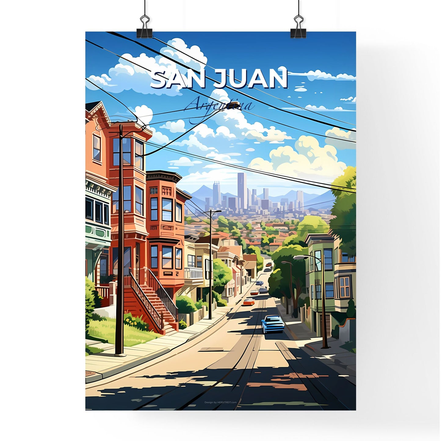 San Juan Argentina Skyline Vibrant Painting Street Buildings Trees Default Title