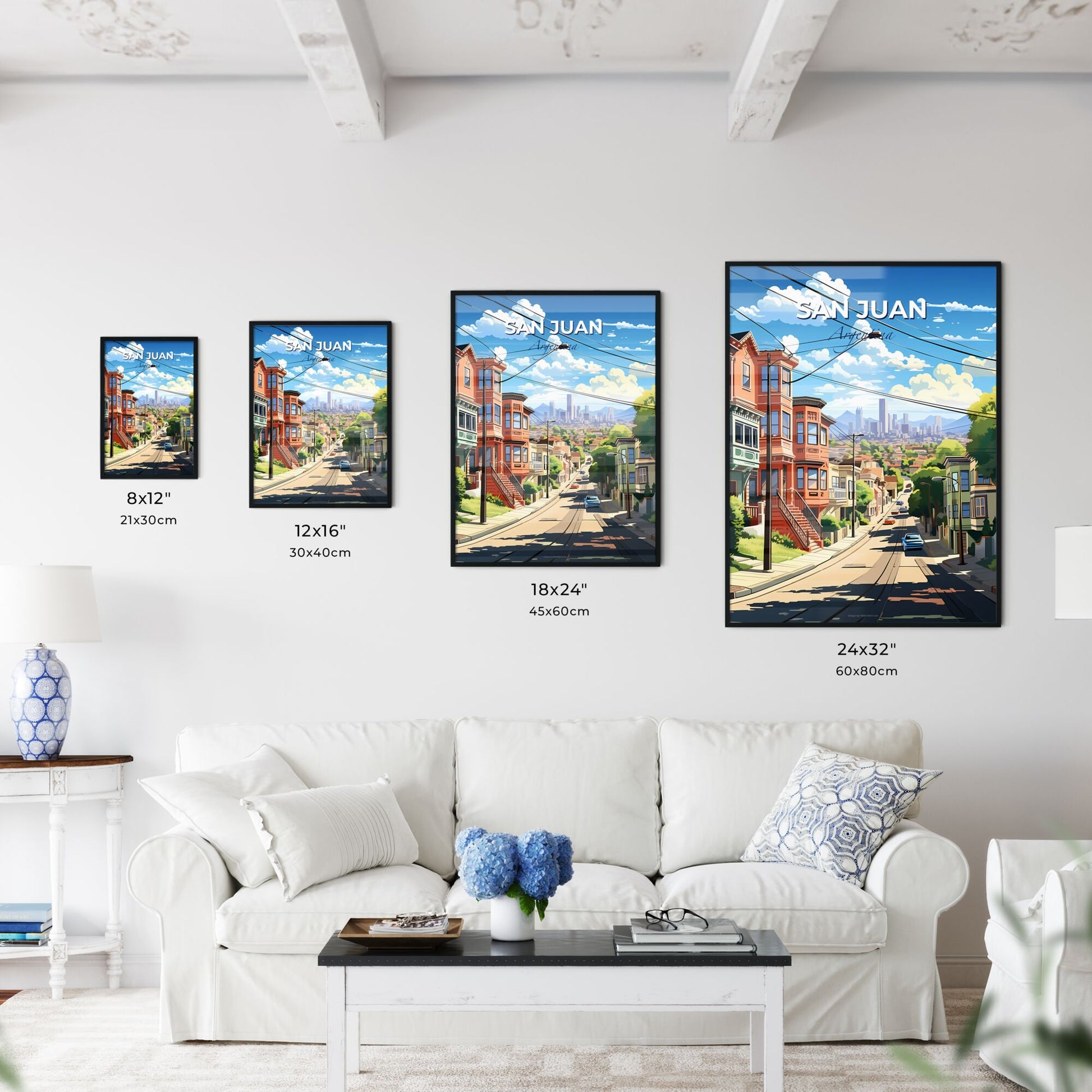 San Juan Argentina Skyline Vibrant Painting Street Buildings Trees Default Title