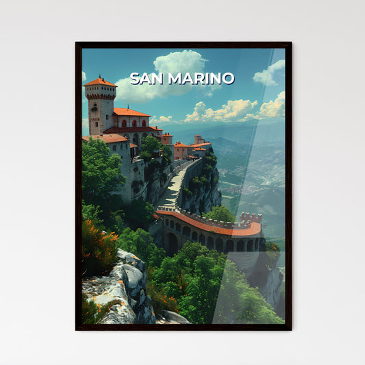 San Marino, Europe - Artistic Castle Art, Vibrant Painting, Cliff, European Landscape, Architecture, Cityscape, Colorful Scenery, Hilltop Village, Mountain Views