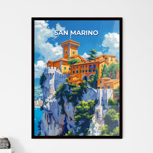 Vibrant Artwork: San Marino, Europe, Clifftop Building, Painting, Art Focus