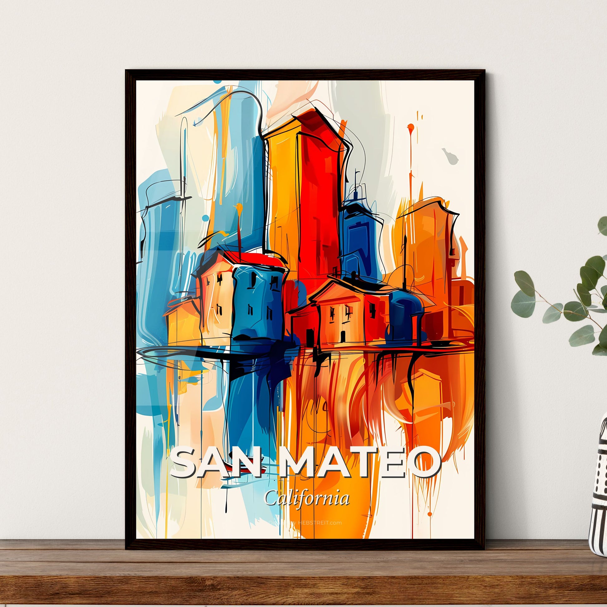 Vibrant San Mateo, California - A Painting Of Buildings And Buildings