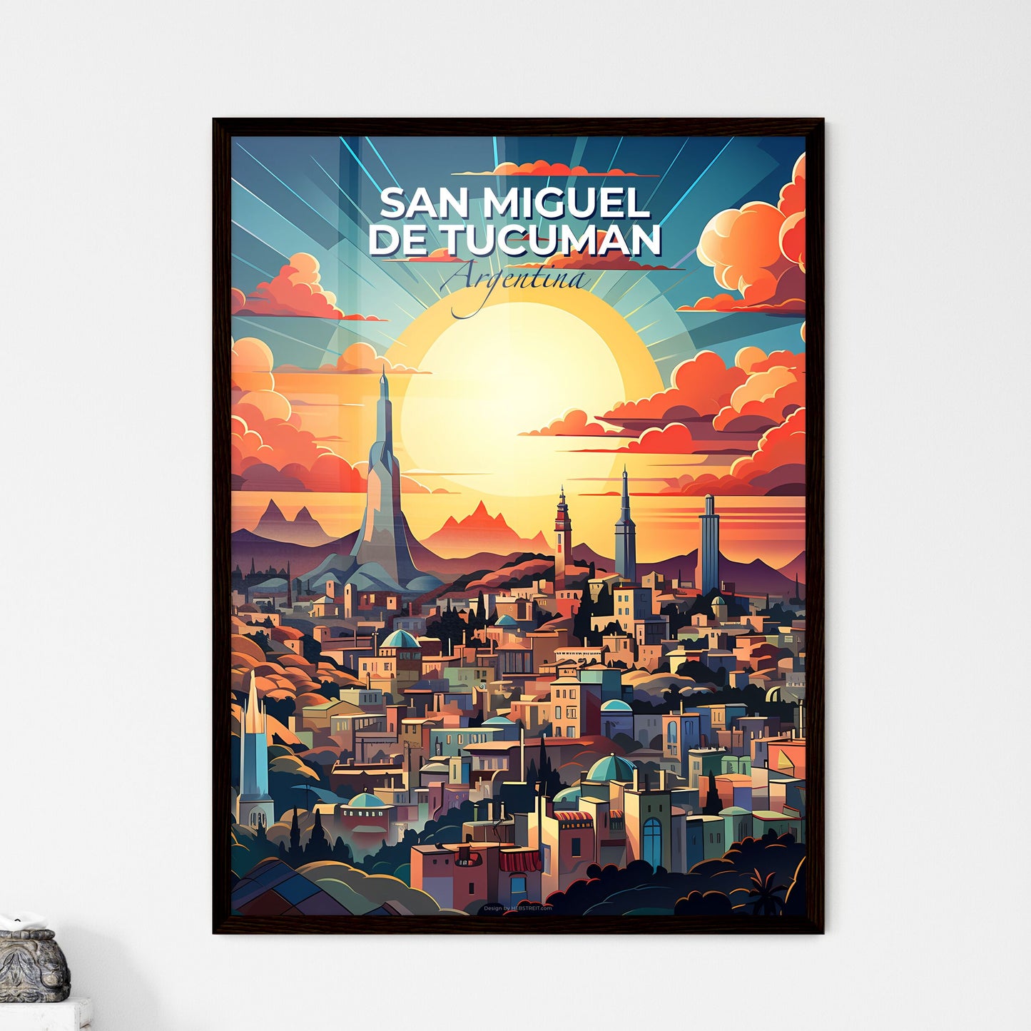 San Miguel de Tucumán Vibrant Painted Skyline with Sun Burst Default Title