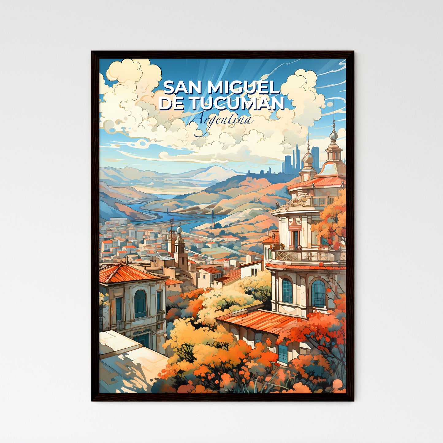 Vibrant Painting of San Miguel de Tucuman Argentina Skyline Landscape with Trees and Mountains Default Title