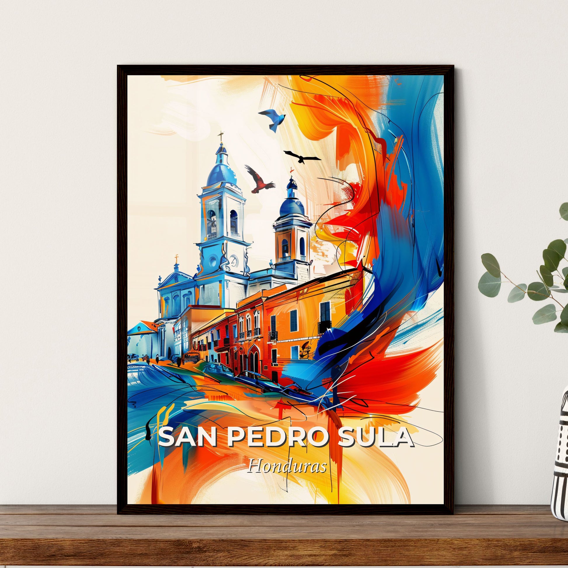 Vibrant San Pedro Sula, Honduras - A Painting Of A Building With A Colorful Background