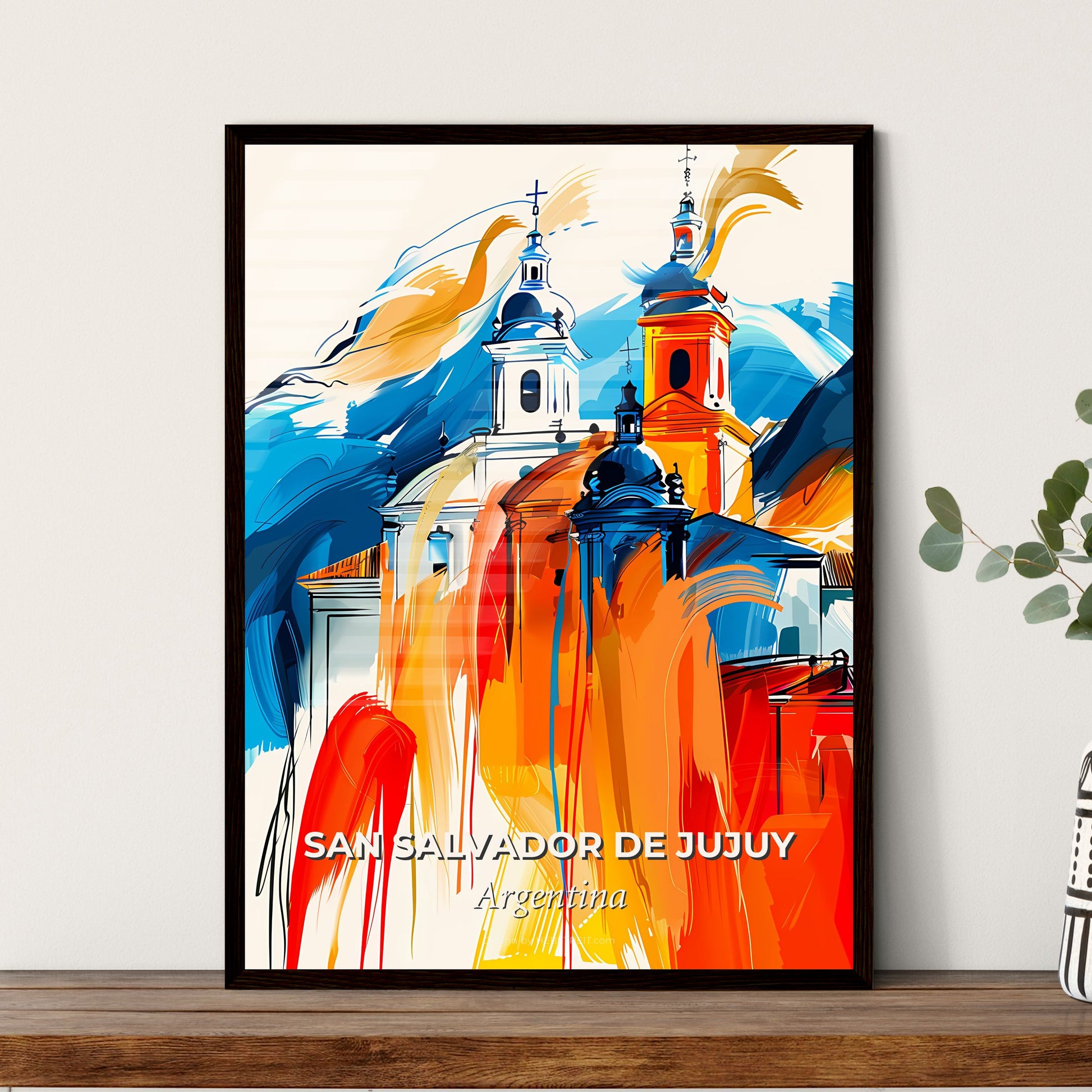 Vibrant San Salvador De Jujuy, Argentina - A Painting Of A Building With A Colorful Background