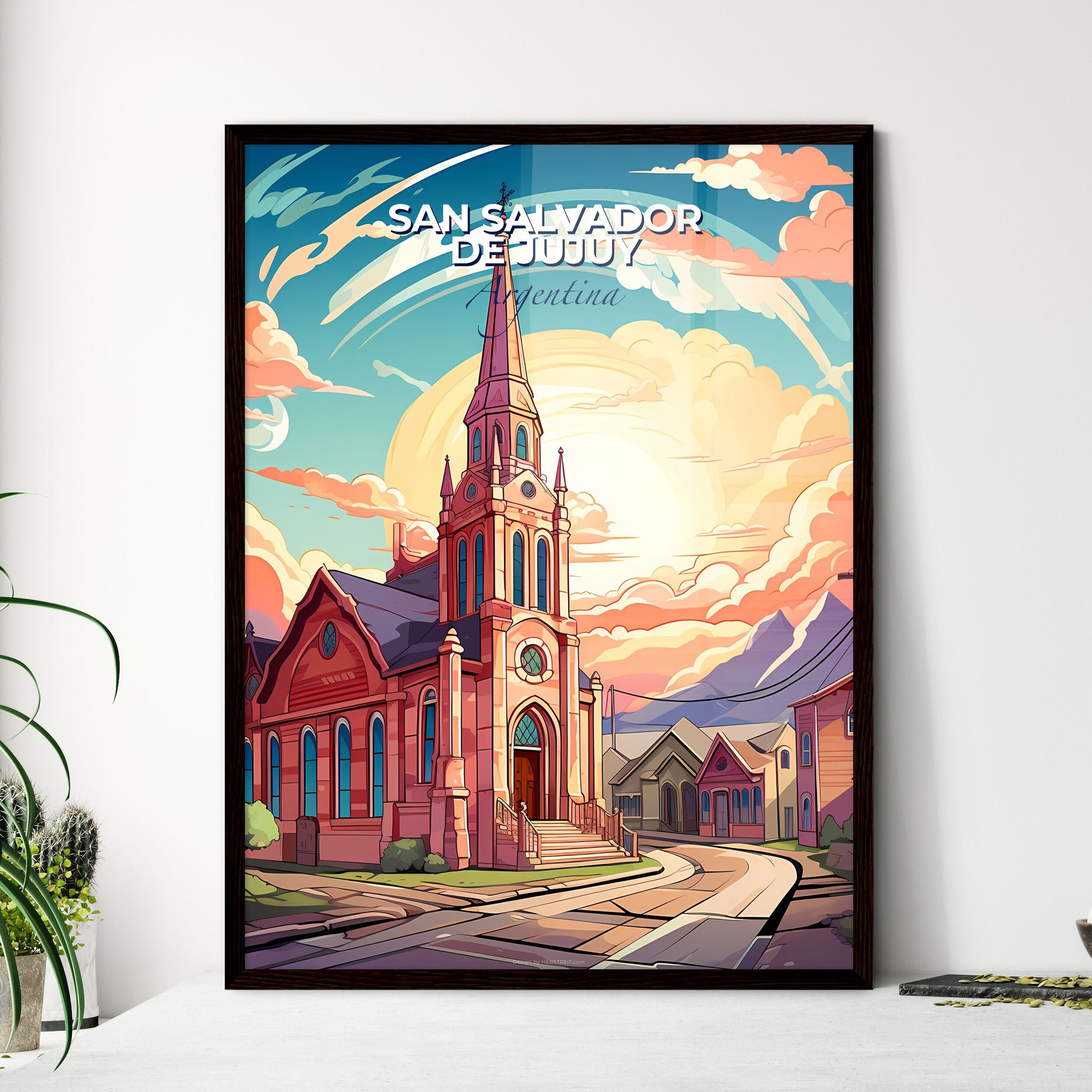 Vibrant Painting of San Salvador De Jujuy Argentina Skyline with Church, Steeple, and Street Default Title