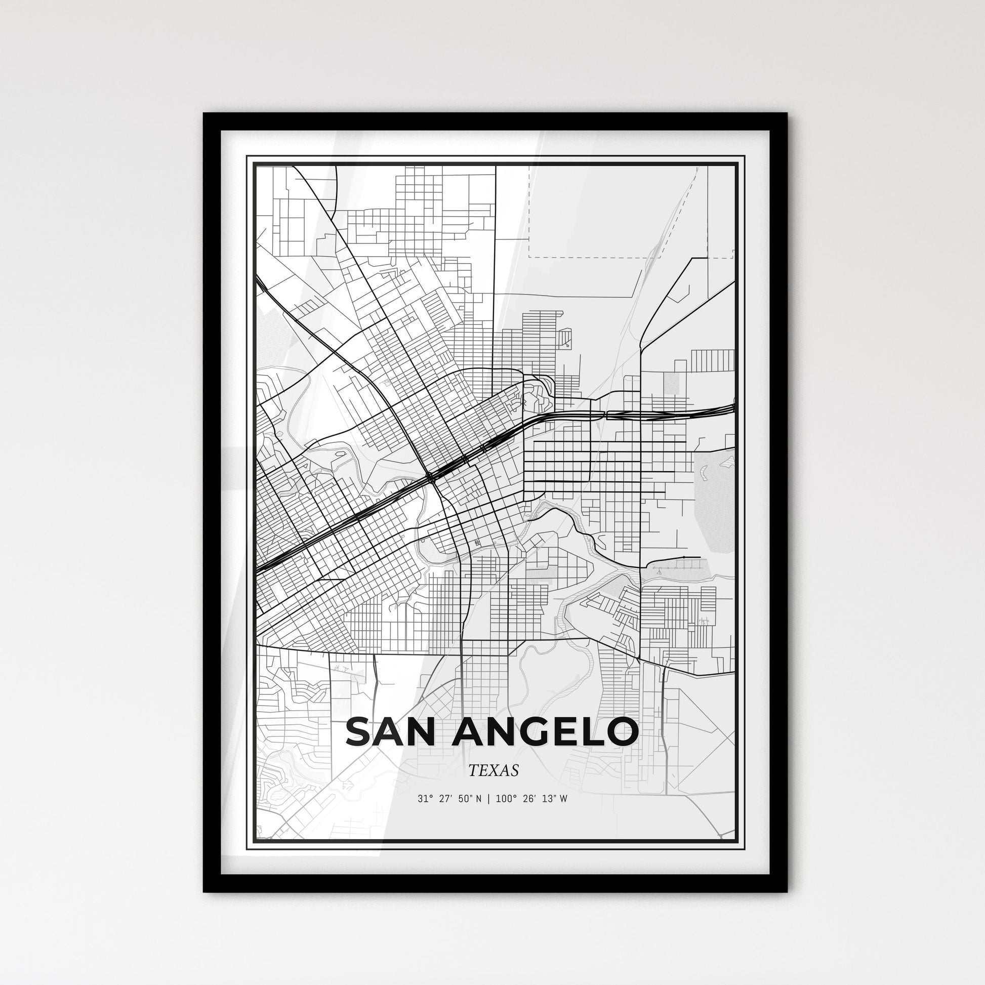 San Angelo Texas - Scandinavian Style City Map for Modern Home Decor