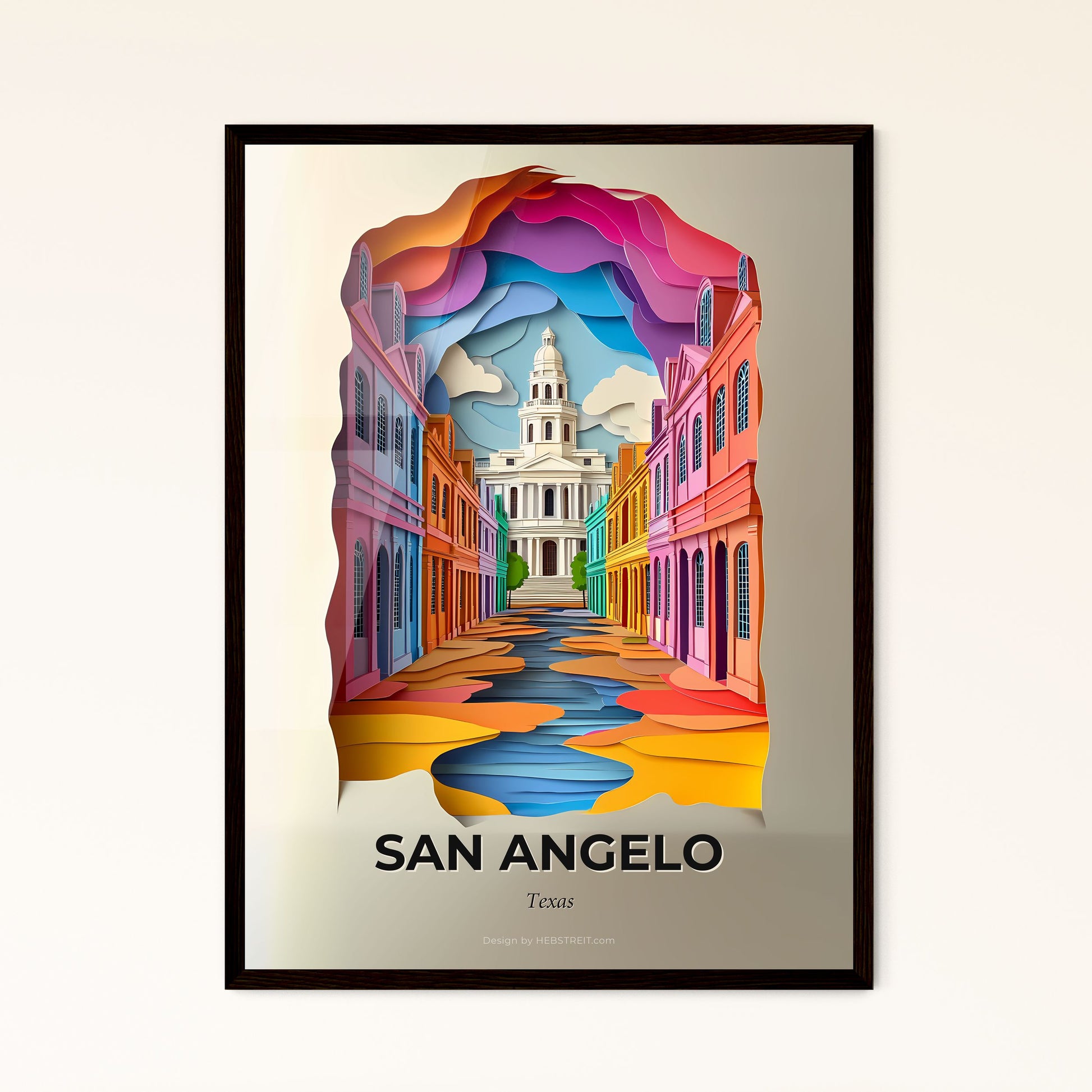 Vivid San Angelo, Texas - a paper cut of a city street with a church in the background