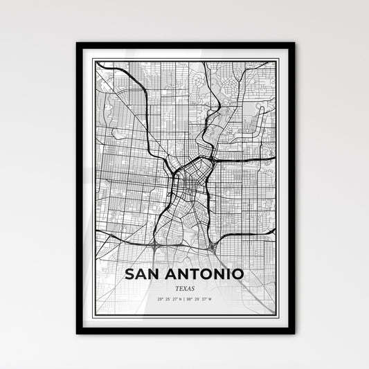 San Antonio Texas - Scandinavian Style City Map for Modern Home Decor