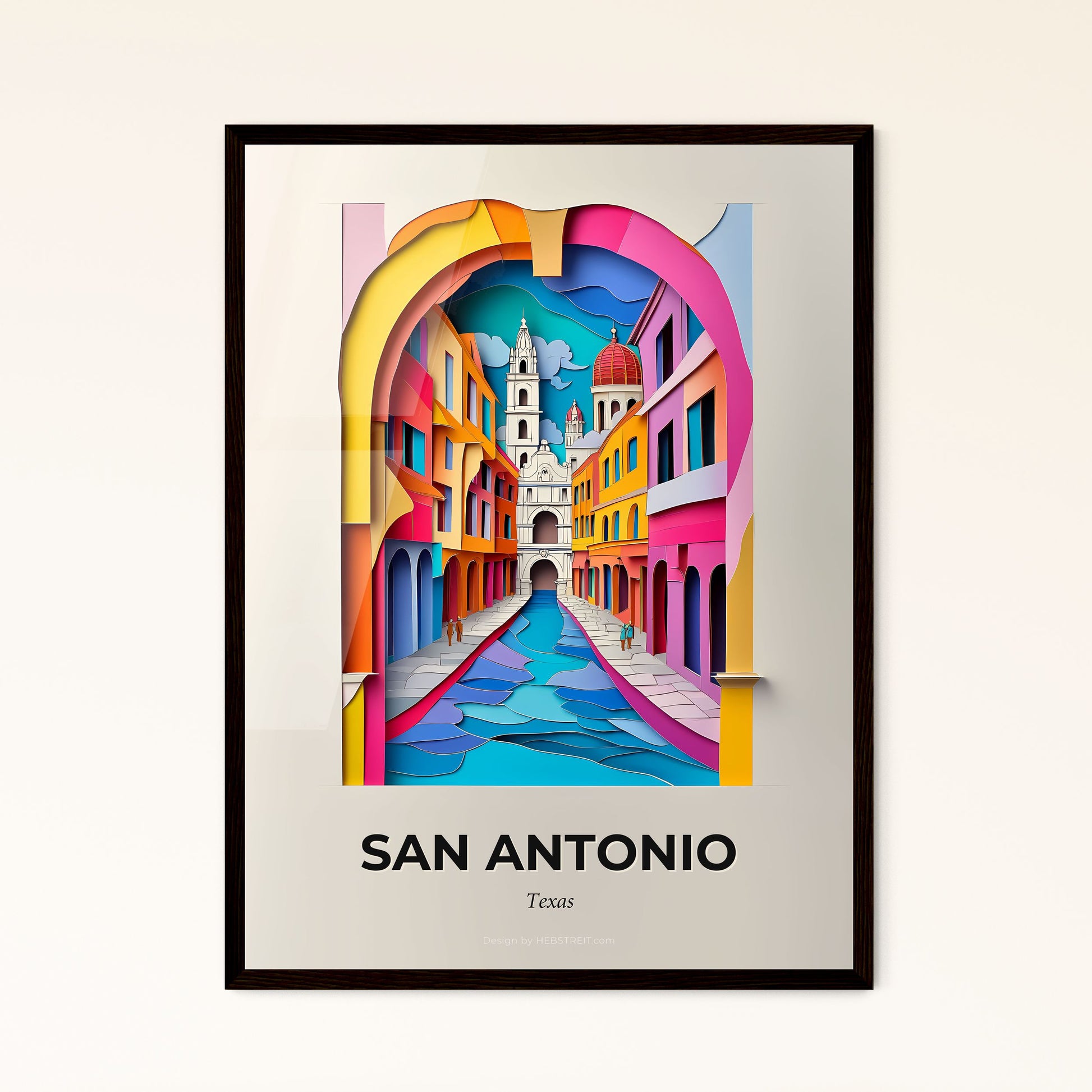 Vivid San Antonio, Texas - a colorful city scene with a river and a church