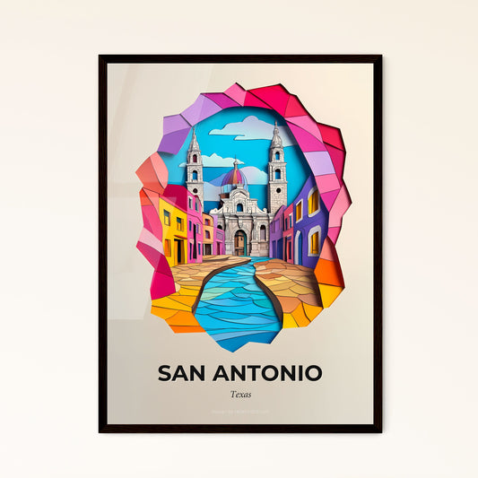 Vivid San Antonio, Texas - a colorful picture of a church and a river