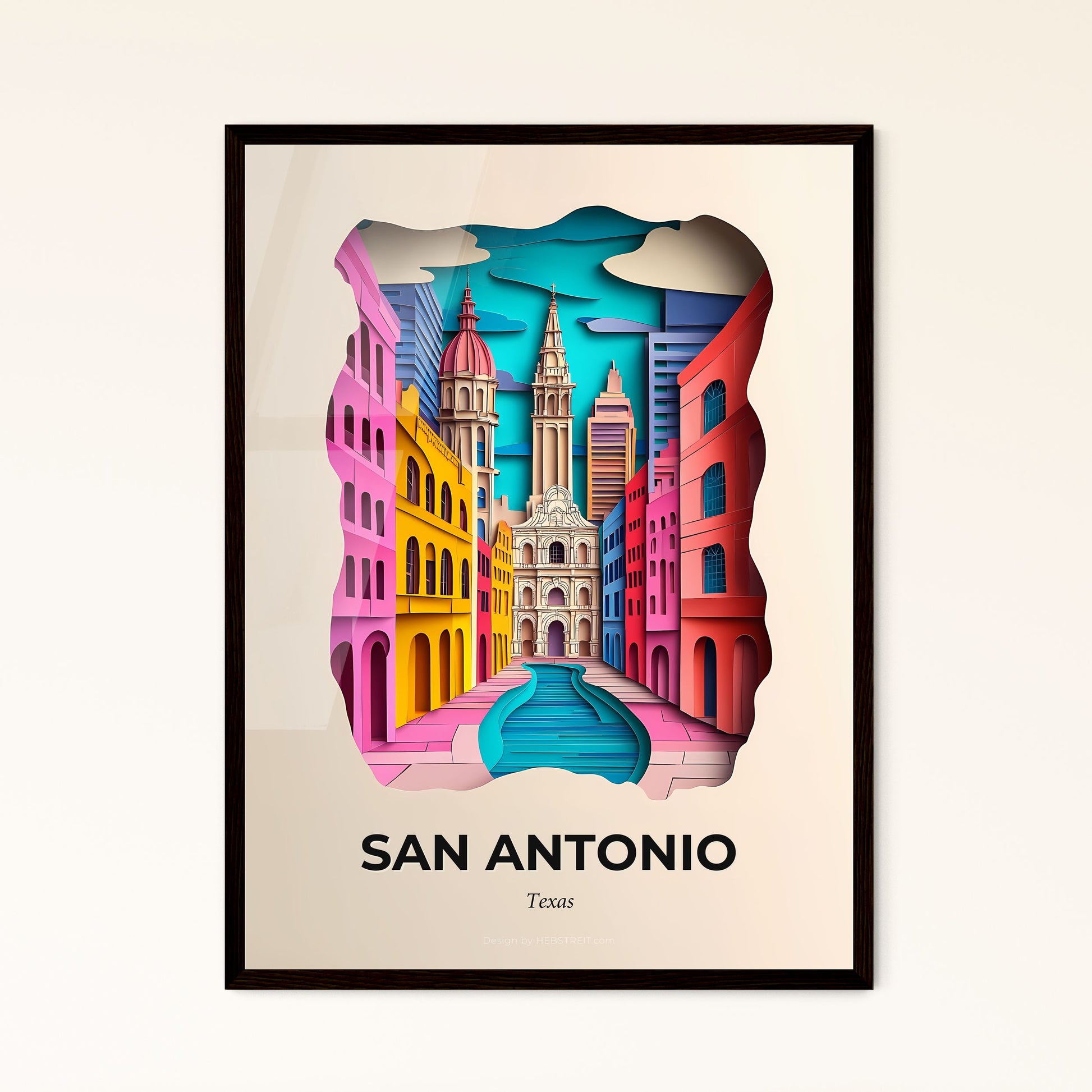 Vivid San Antonio, Texas - a paper cut of a city with a fountain