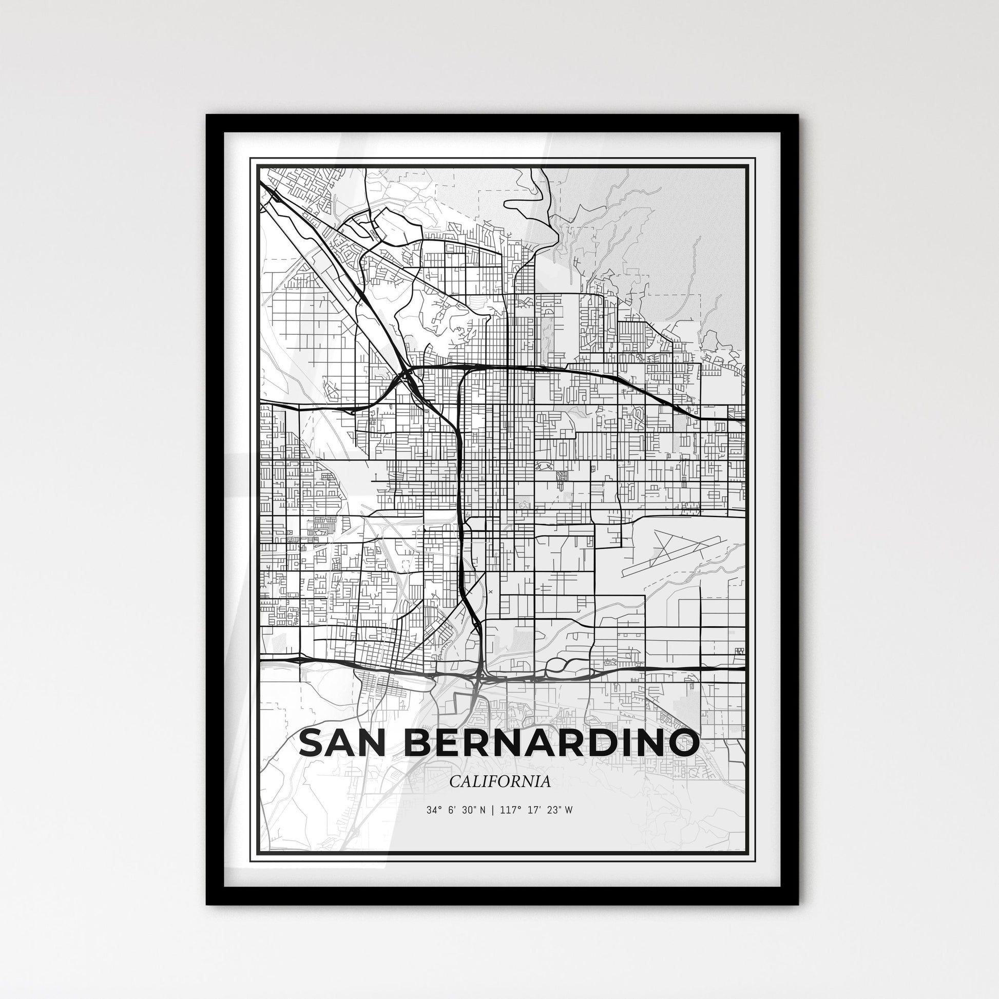 San Bernardino California - Scandinavian Style City Map for Modern Home Decor