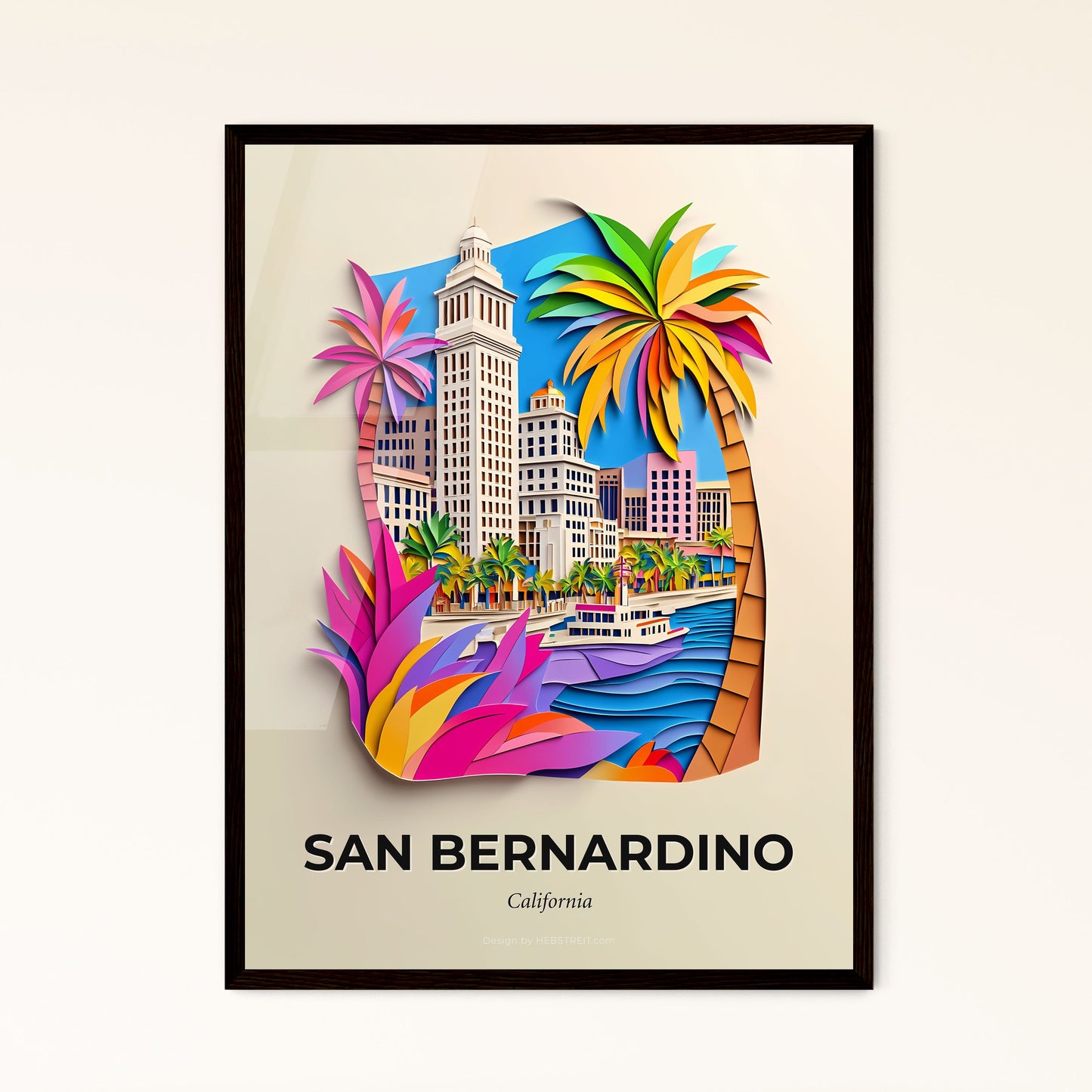 Vivid San Bernardino, California - a paper cut of a city with palm trees