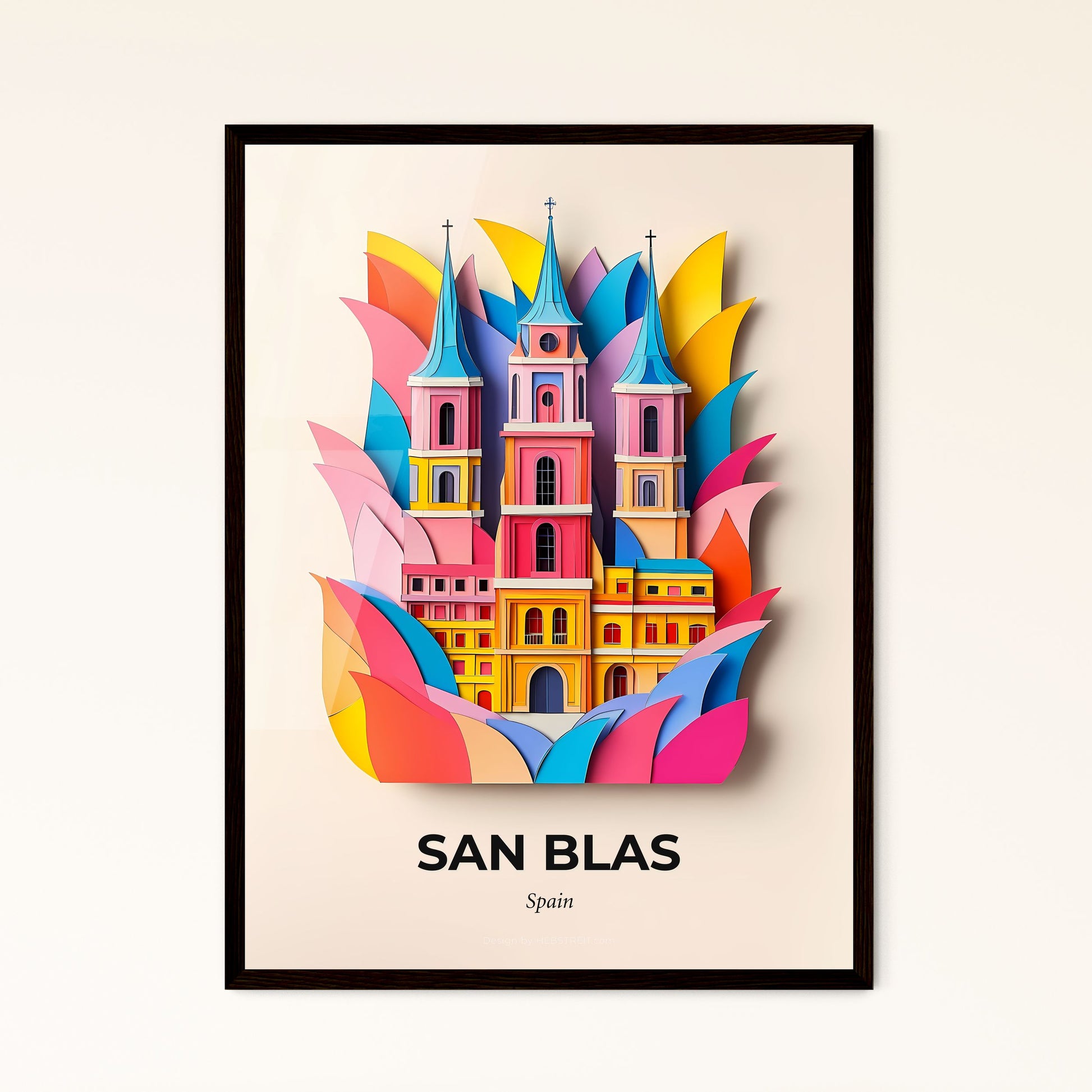 Vivid San Blas, Spain - a colorful castle with a cross on top of it