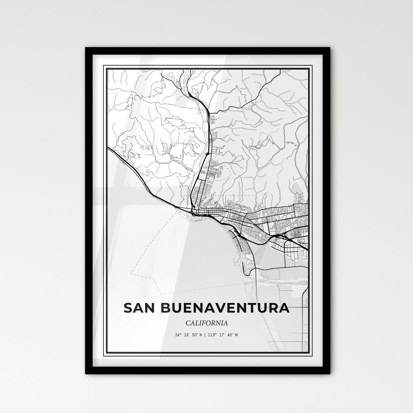 San Buenaventura California - Scandinavian Style City Map for Modern Home Decor