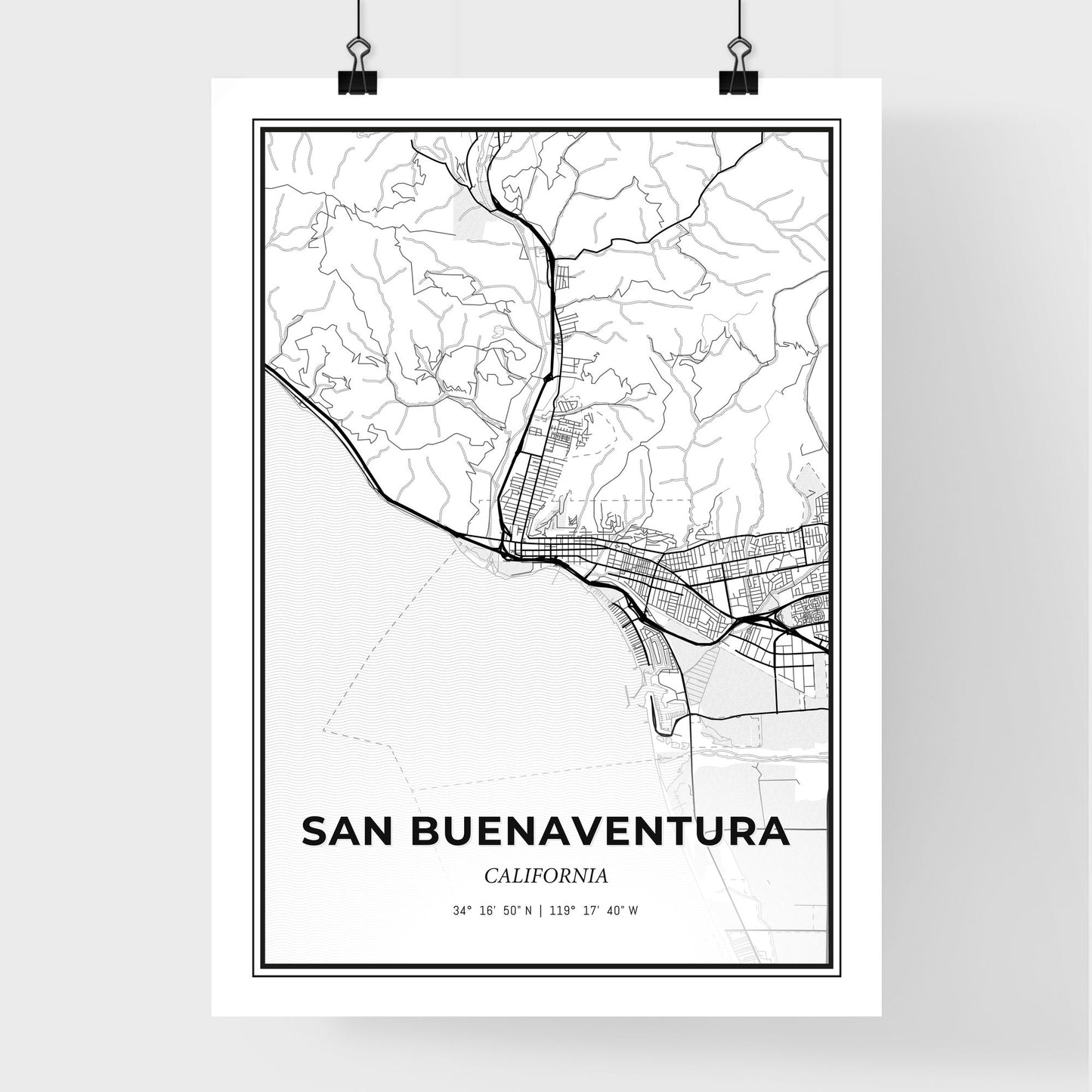 San Buenaventura California - Premium City Map Poster