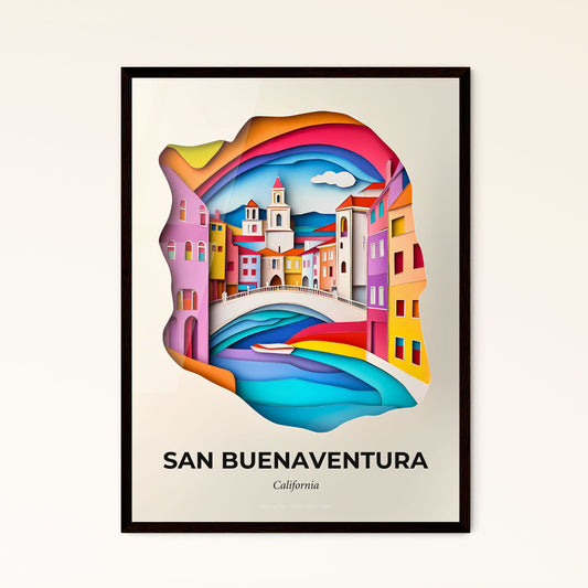 Vivid San Buenaventura, California - a paper cut of a city with a bridge