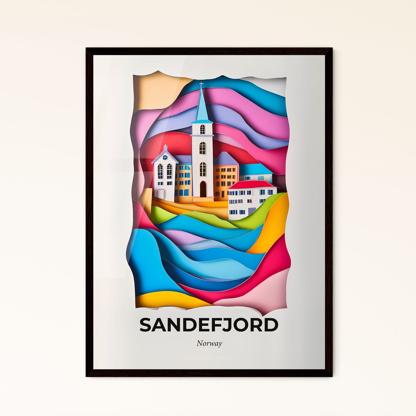Vivid Sandefjord, Norway, Papercut Print