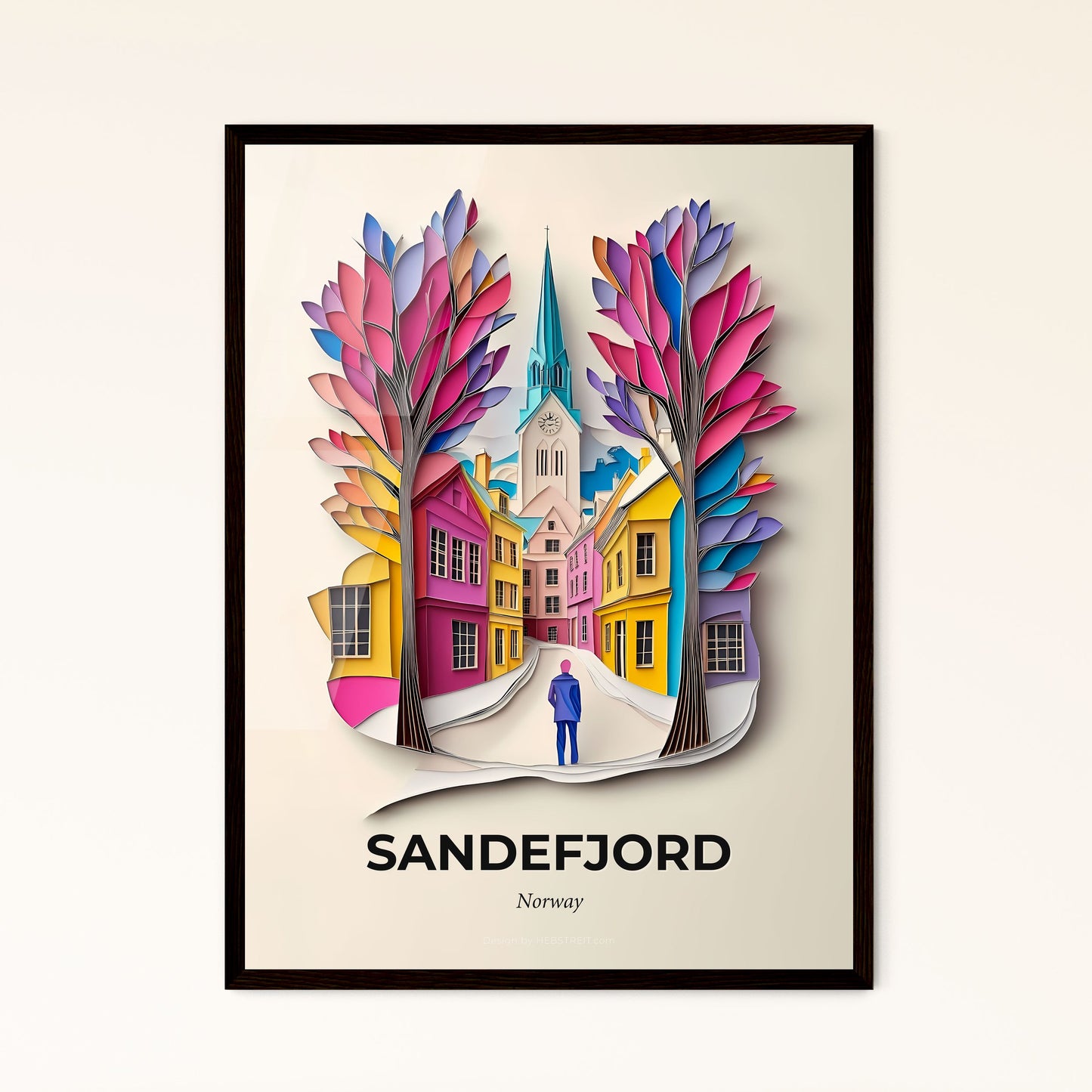 Vivid Sandefjord, Norway, Papercut Print