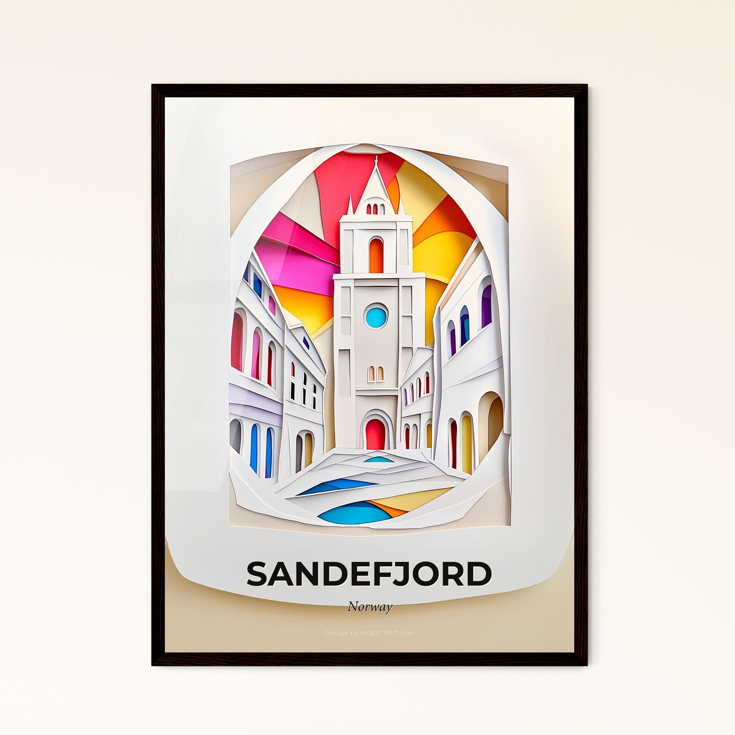 Vivid Sandefjord, Norway, Papercut Print