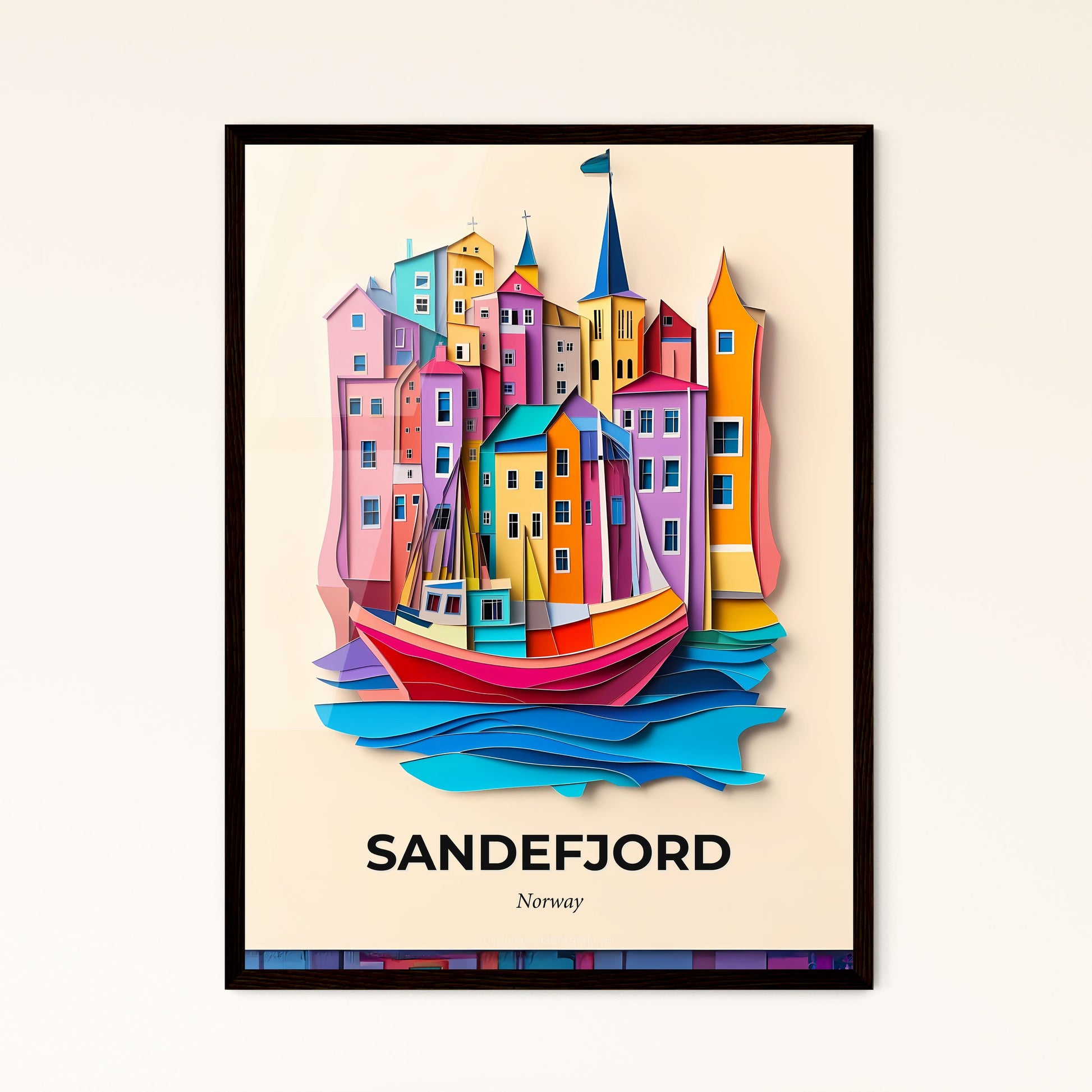 Vivid Sandefjord, Norway, Papercut Print