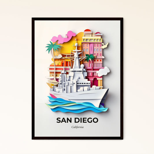 Vivid San Diego, California - a paper cut of a ship in the ocean