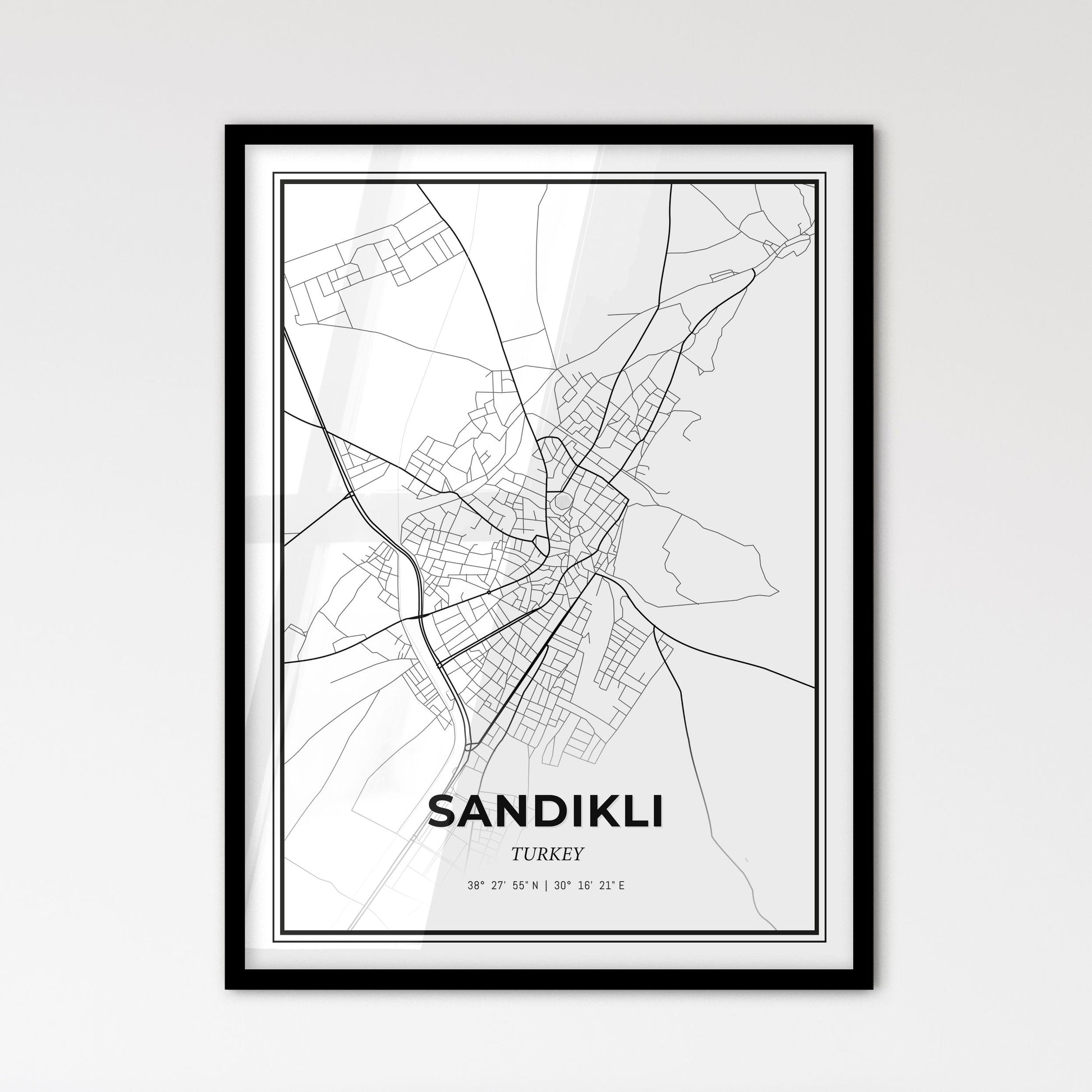 Sandıklı Turkey - Scandinavian Style City Map for Modern Home Decor