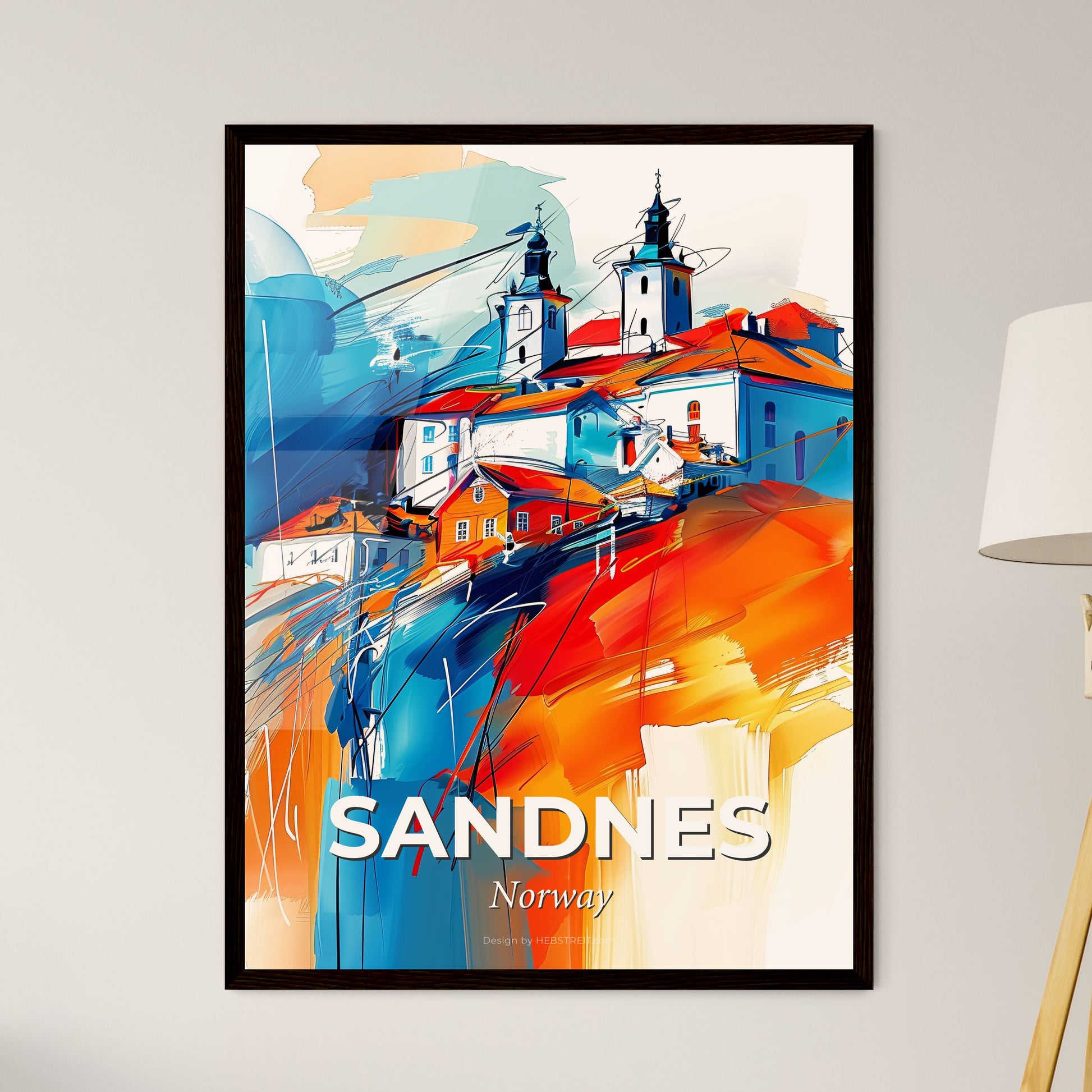 Vibrant Sandnes, Norway - A Painting Of A Building On A Hill