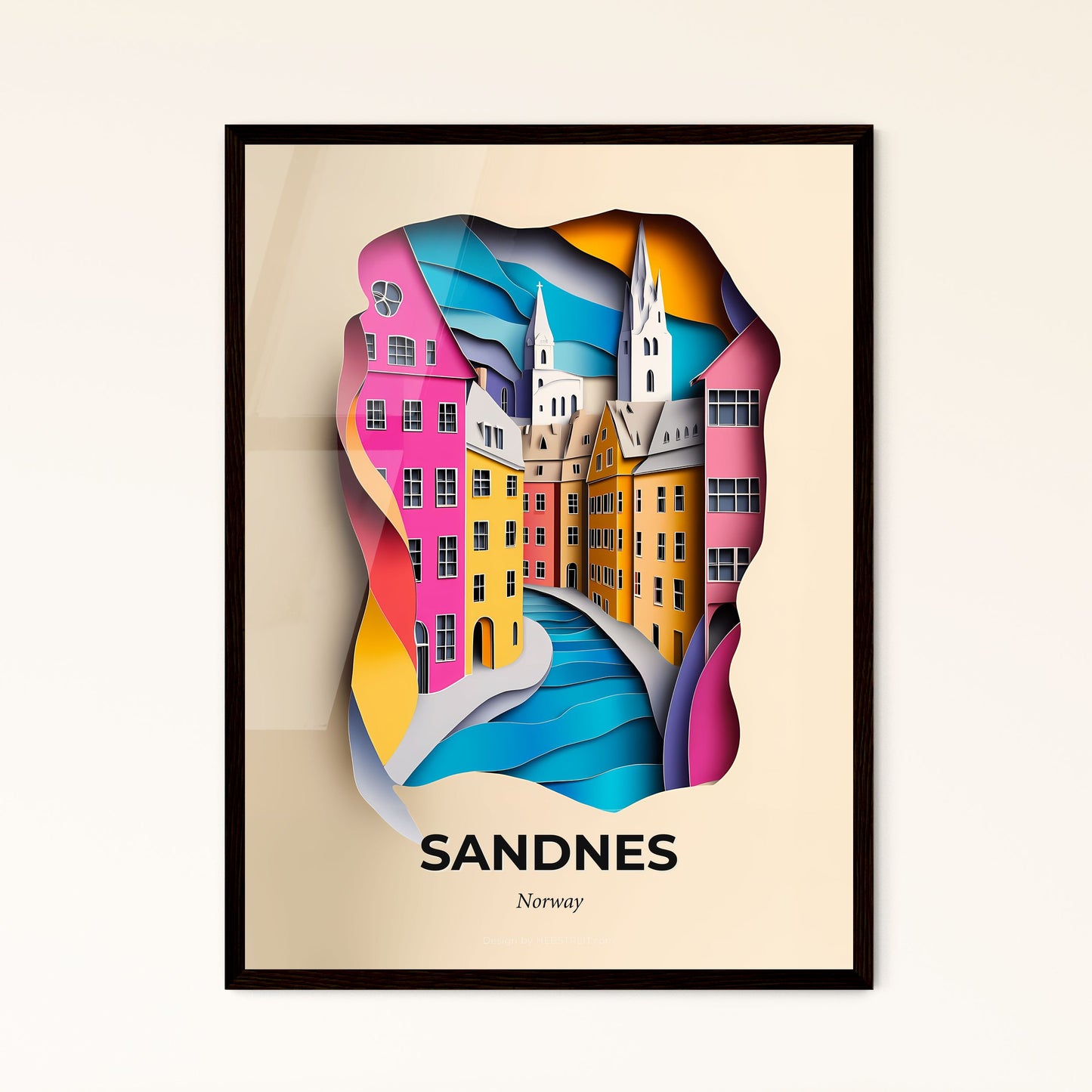 Vivid Sandnes, Norway - a paper cut of a city with a river