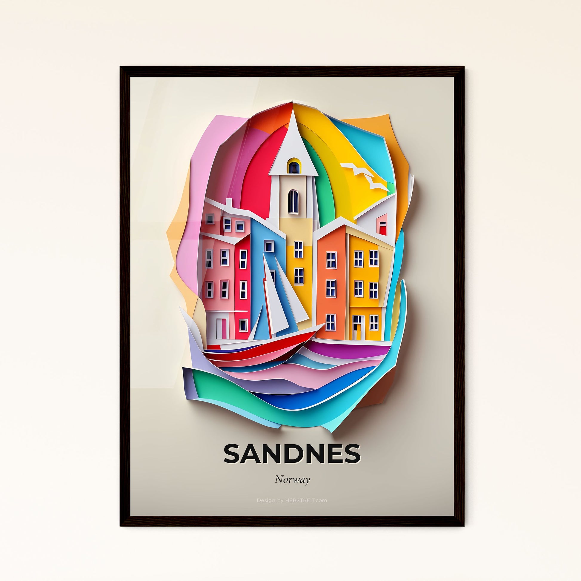 Vivid Sandnes, Norway - a paper cut of a city with a clock