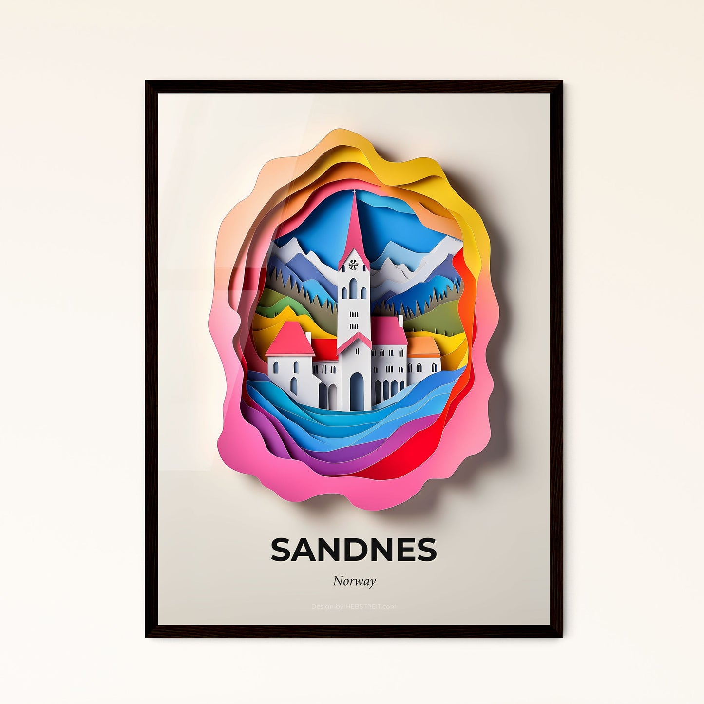 Vivid Sandnes, Norway - a paper cut of a church in a mountain landscape