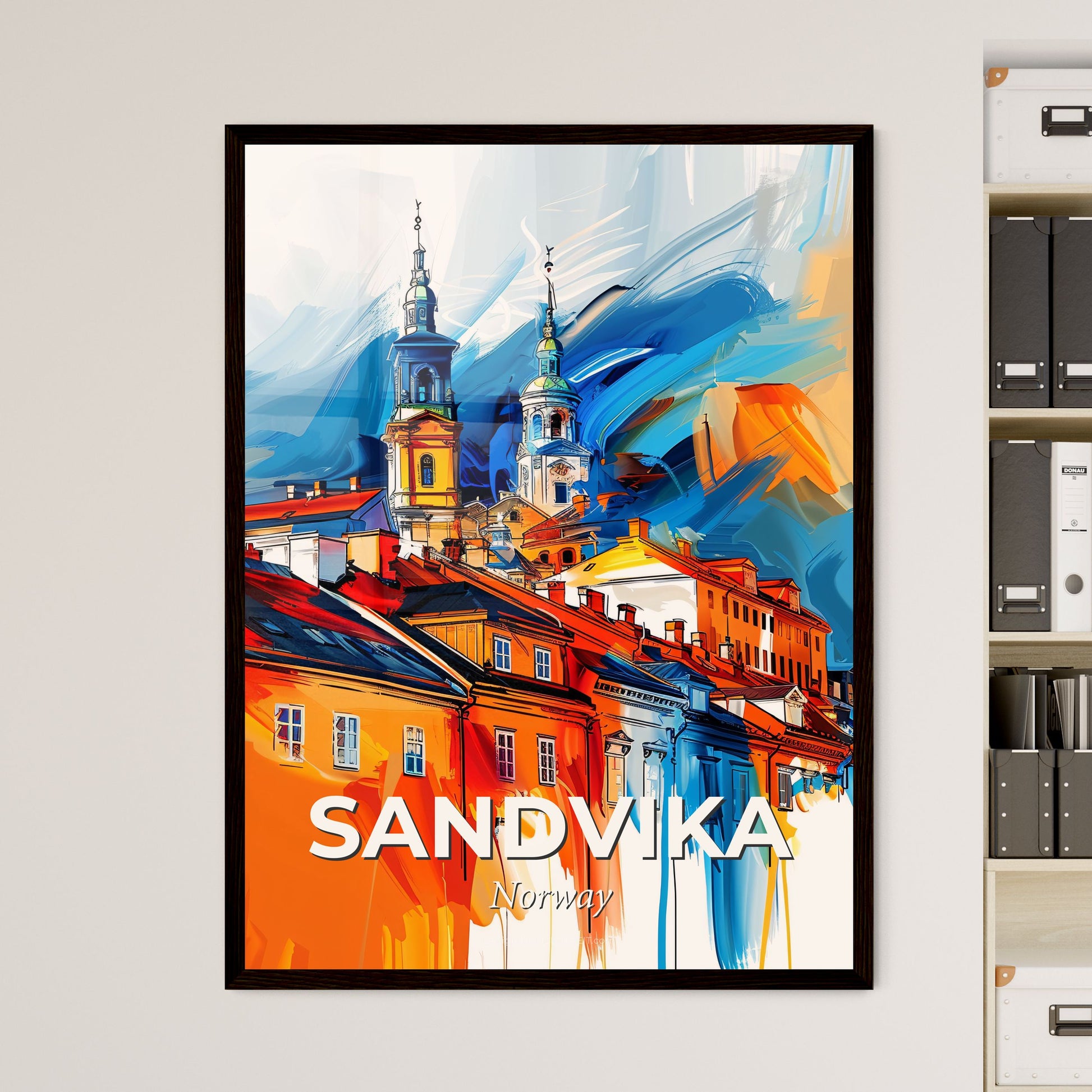 Vibrant Sandvika, Norway - A Colorful Painting Of Buildings