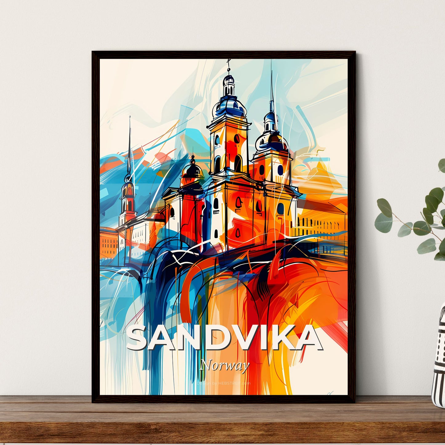 Vibrant Sandvika, Norway - A Painting Of A Building