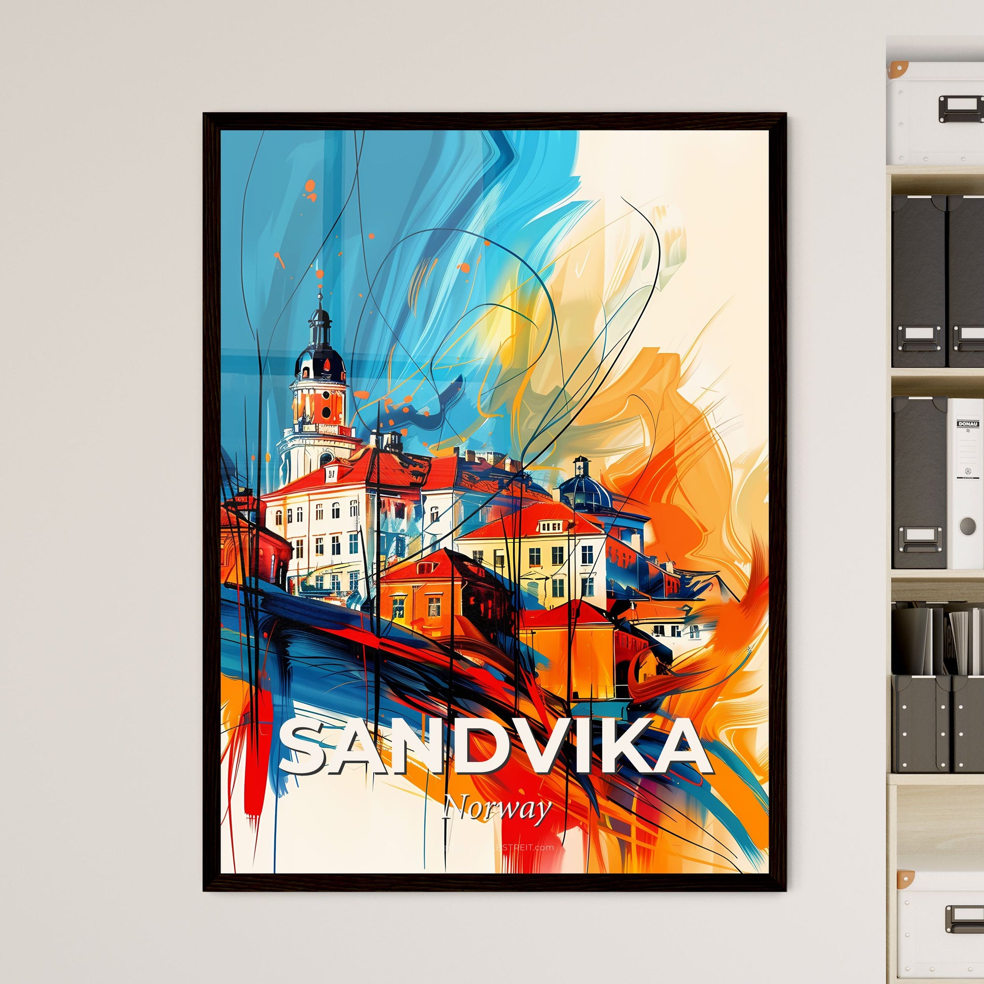 Vibrant Sandvika, Norway - A Painting Of A Town