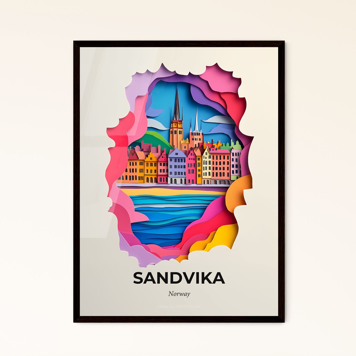 Vivid Sandvika, Norway - a paper cut of a city with a church