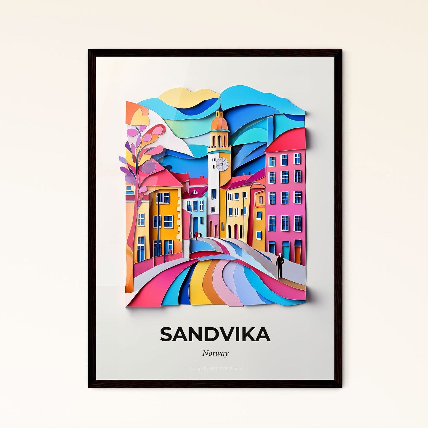 Vivid Sandvika, Norway - a paper cut of a city with a clock tower