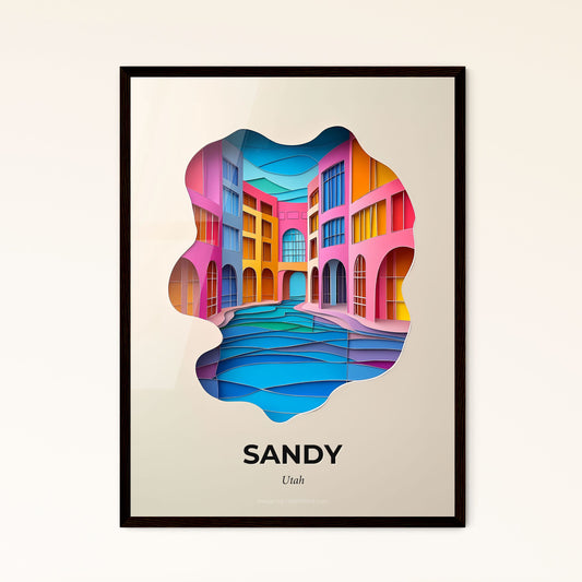 Vivid Sandy, Utah - a paper cut of a colorful city with a river