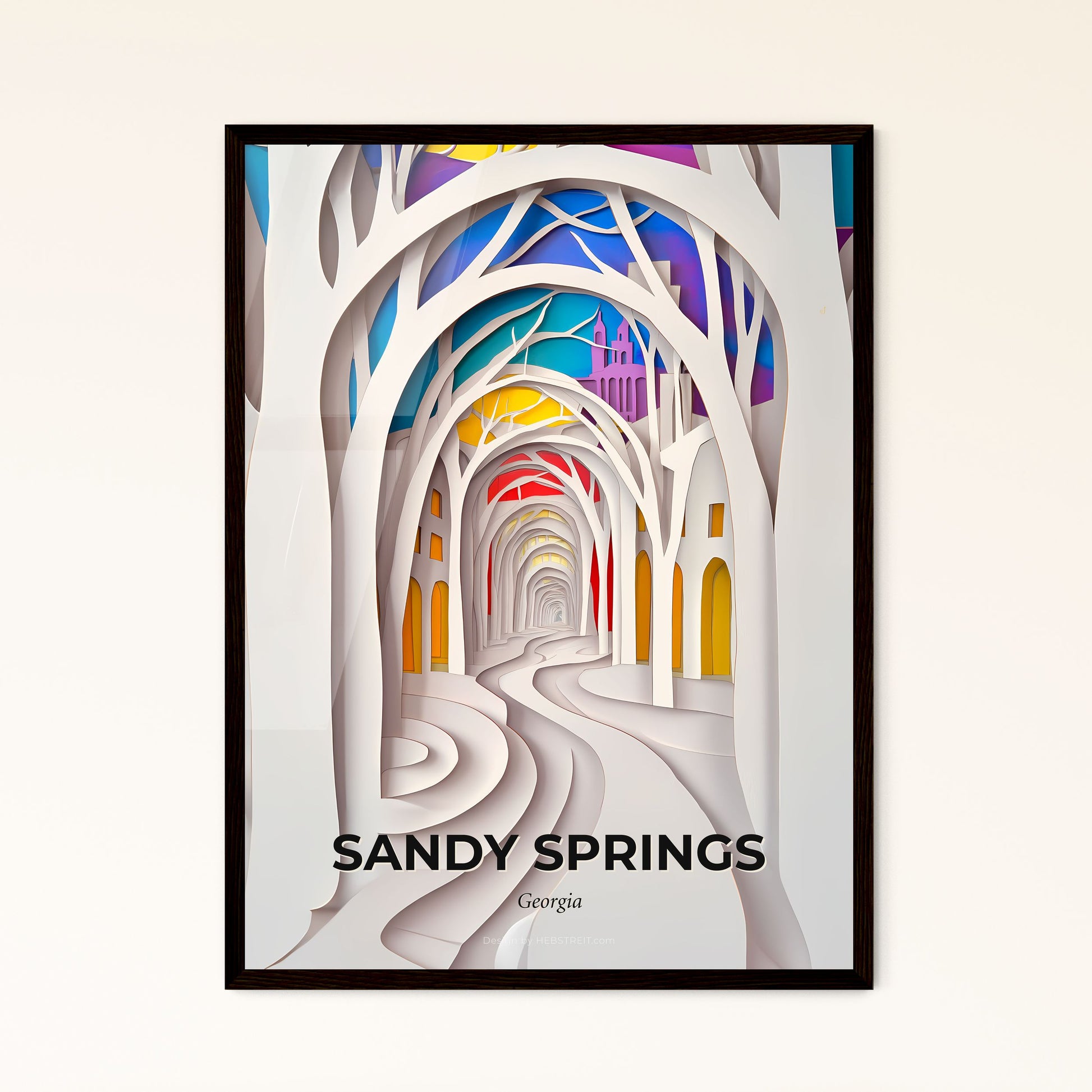 Vivid Sandy Springs, Georgia - a paper cut of a colorful city with trees