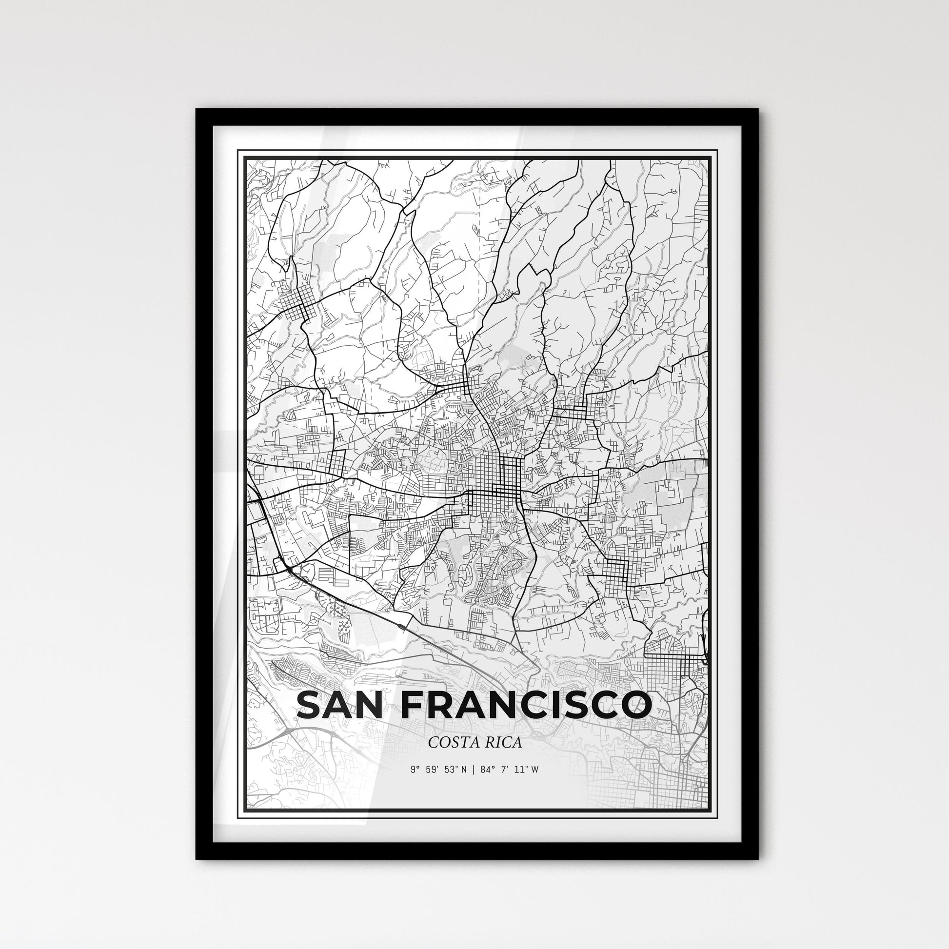 San Francisco Costa Rica - Scandinavian Style City Map for Modern Home Decor