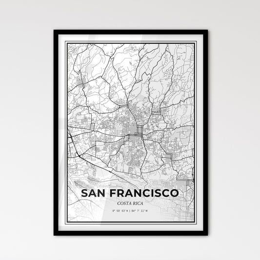 San Francisco Costa Rica - Scandinavian Style City Map for Modern Home Decor