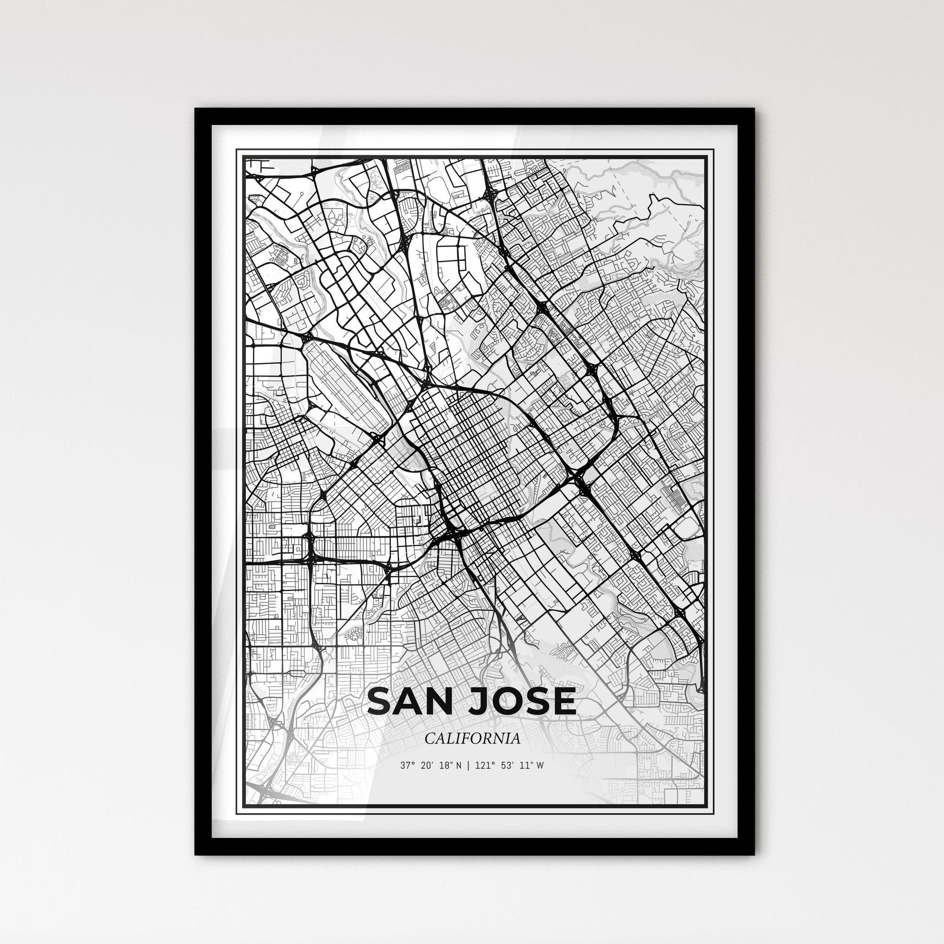 San Jose California - Scandinavian Style City Map for Modern Home Decor